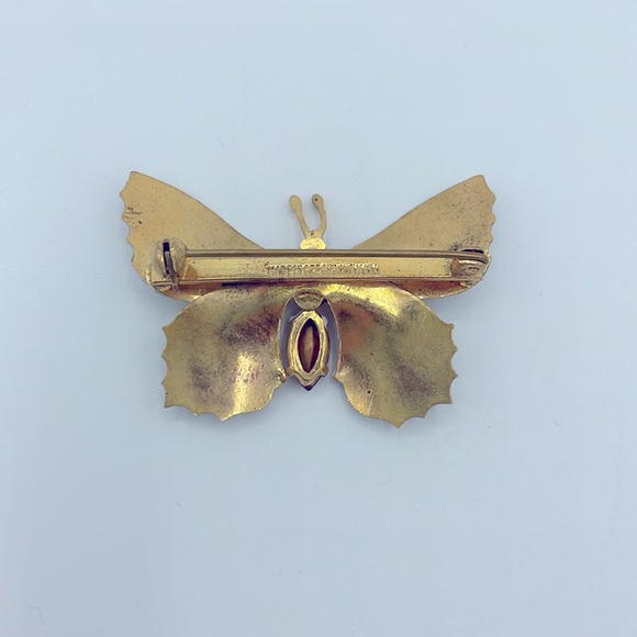 Vintage Czech Hand painted Jeweled Black White and Pink Butterfly Brooch - Picture 3 of 7